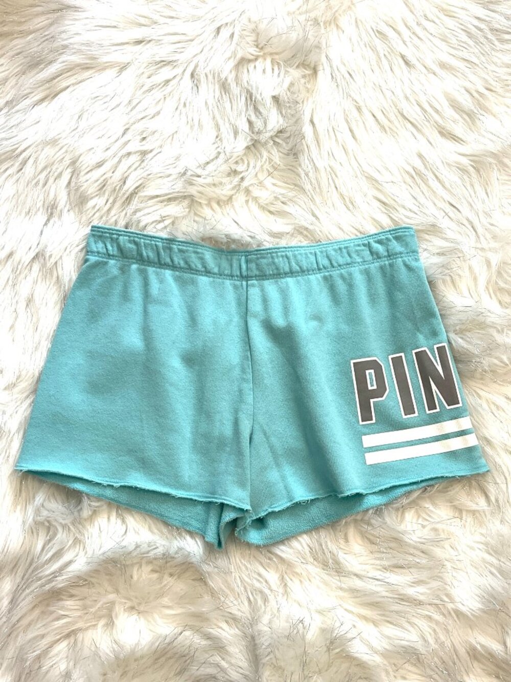 Victoria's Secret PINK Shorts Terry Knit Foldover Waist Aqua Blue Small